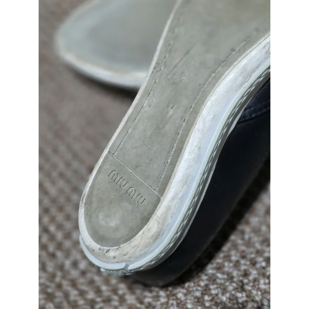 Miu Miu Loafers Women's 36.5 Black Leather Silver Toe Cap Slip On Luxury Shoes - Picture 6 of 9